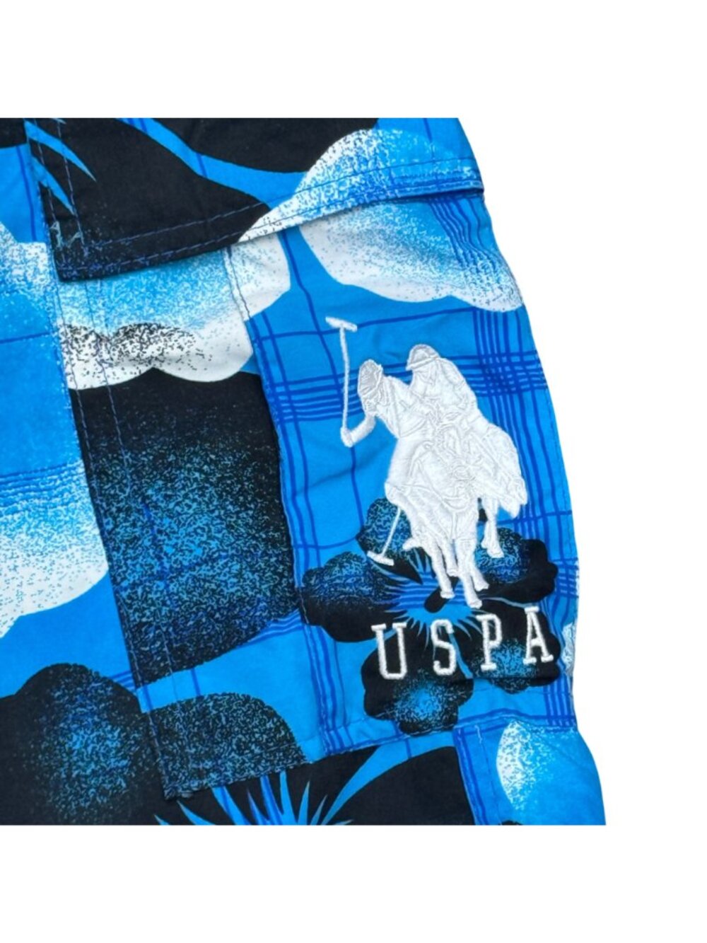 U.S. Polo Assn. Mens Blue Floral Swim Trunks Medium Hawaiian Print Stretch Waist - Picture 8 of 10